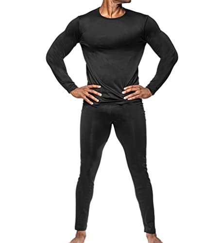 LUMB'R JACK Mens 2 Piece Fleece Lined Thermal Underwear Set, Insulated Long Johns Pant & Base Layer Top, Black/S