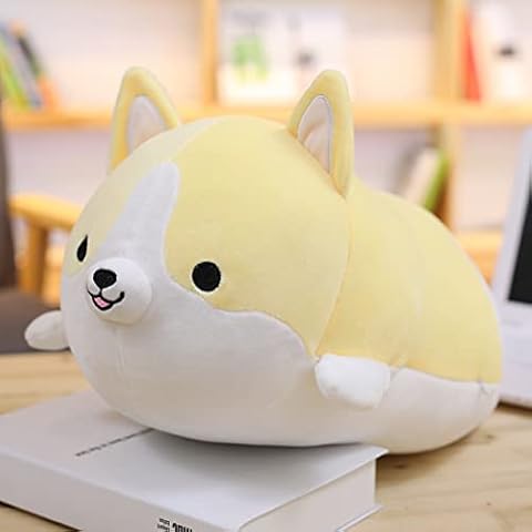 MEOOT Cute Soft Corgi Pillow Shiba Inu Doll Lying Shiba Inu Dog Sleeping Pillow Plush Toy Birthday, (23.62, Yellow) Cover