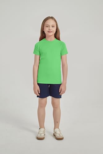 Image of 5-14Y Boys Girls Rash Guard UPF 50+ Short Sleeve Kids Neon Swim Shirts | Unisex UV Sun Protection Shirts,Quick Dry Kids Rash Guard, Boys Girls Neon Swim Shirts,Teen Rash Guard Swimsuit