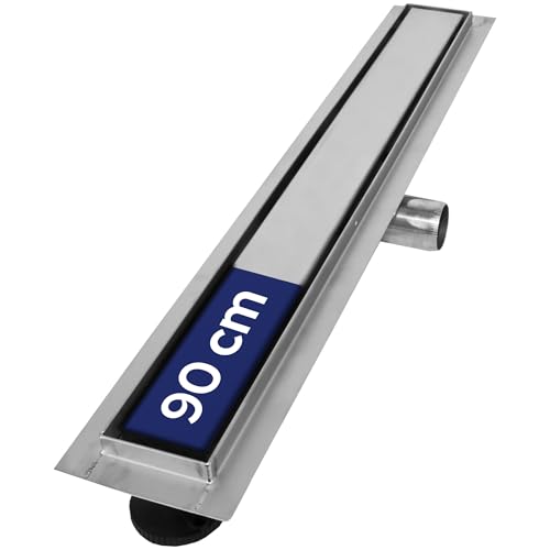 VILSTEIN® Duschrinne Edelstahl Extra Flach [90CM] - Bodenabfluss Dusche Komplettset - Ablaufrinne...