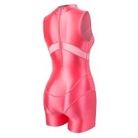 LEOHEX Damen Glänzender Bodysuit Upgrade Seidig Mockneck Mesh-Einsatz Yoga Tanz Gym Rave Badeanzug(Rosa,M) – Ansicht 4