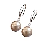 Ocean Pearl Dangle Earrings Natural Shell Beads Drop Earrings Fashion Jewelry for Women-12mm Champagne