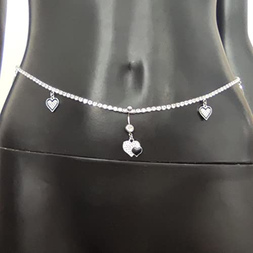 Dresbe Crystal Belly Button Ring Silver Butterfly Piercing Navel Rings Heart Body Chain Rhinestone Body Jewelry For Women (Heart) #TOP2