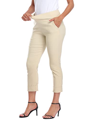 Image of HDE Pull On Capri Pant for Women w /Pockets Elastic Waist Cropped Work Pant