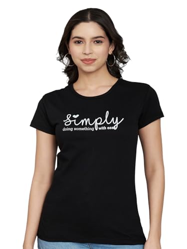 Image of Women Cotton Regular Fit Round Neck T-Shirt (Simply)