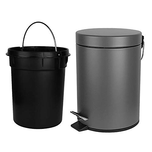 H+LUX Round Mini Trash Can with Lid Soft Close, Bathroom Trash Can with Removable Inner Wastebasket and Stainless Steel Foot Pedal, Anti-Fingerprint Matt Finish, 0.8Gal/3L, Gray