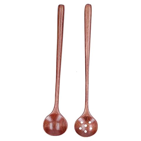 Juego de 2 cucharas de madera con mango largo y recto Cover