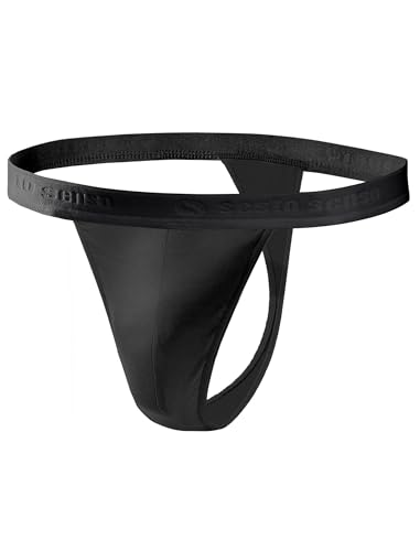 sesto senso Herren String Baumwolle Thong Slips 1er Pack Tanga Sport G-String L Schwarz
