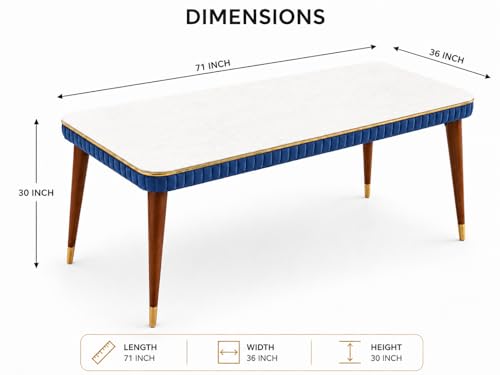 Image of WOODEN SPACE 6-Seater Wooden Dining Table Set | Nano Composite Marble Top | Solid Wood Base | Modern Dining Room Furniture with 6 Chairs (Blue Grand Aura)