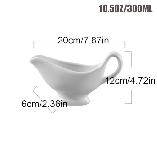 10.5OZ Gravy Boat, Ceramic White Gravy Bowl, Porcelain Gravy Boats with Ergonomic Handle for Dining, Holiday Meals and Parties - Thumbnail 2