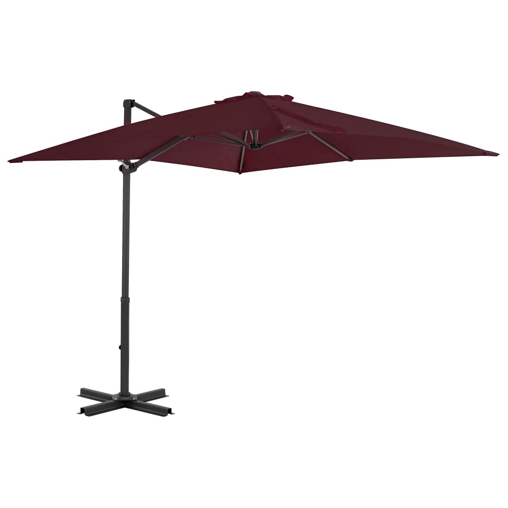Parasol de jardin excentré 250x250 cm bordeaux anti-UV avec mât aluminium inclinable