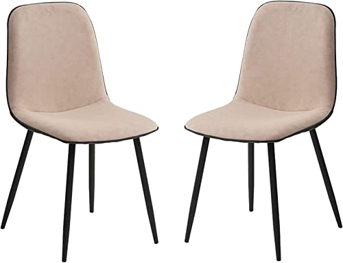 SJIALEN Modern Dining Chairs Set of 2, for Lounge Office Backrest Soft Faux Leather Seat with Black Metal Legs Kitchen Chairs Kitchen Chair (Color : Beige, Size : 42x45x88cm)