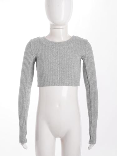 CHICTRY Kids Girl's Ribbed Knit Dance Crop Tops Long Sleeve Knitwear Ballet Wrap Top Warm Up Pullover Sweater4