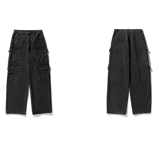 Farm4Far Unisex Cargo Wide Leg Elastic Waistband Washed Loose Baggy Pants Jeans4