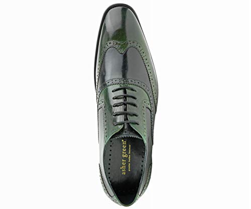 Asher Green Ag100 - Men's Dress Shoes - Genuine Calf Leather Wingtip Oxfords - Two Tone And Multi Tone Mens Dress Shoes, Olive, Size 10 #TOP3