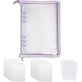 シール 手帳 透明 大きめ A5 トレカファイル 収納リフィル20枚+PP仕切り板2枚付属 キラキララメ入り A5 6穴カードバインダー アイプリ カードケース ファスナー式 (パープル-1)