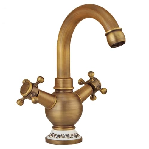 Grifo de lavabo vintage QYYZTQY en cobre puro con caño giratorio de diseño europeo