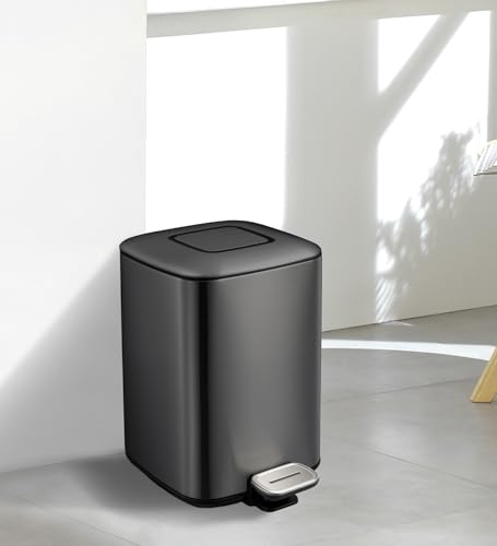 Image of Obsessions EKO 12 Litre Stainless Steel Pedal Dustbin - Soft-Close Lid with Liner & Deodorizer Compartment, Black Steel Finish for Kitchen, Bathroom
