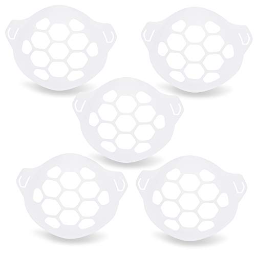 Face Mask Bracket - 5 Pack (Made in USA) Breathe Easier & Stay Cooler while Wearing Masks - No Makeup & Lipstick Smearing - Reusable 3D Inner Support Frame Brackets - Facial Shield for Skin Cover