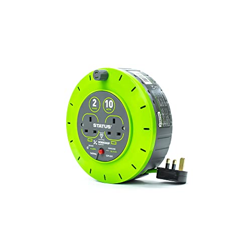 STATUS 2 Socket Cable Reel,10m Green Outdoor Extension Lead, Heavy Duty, 13 Amp, Thermal Cut Out Overload Protection, Ideal for Garden Power Tools,DIY Use, Workshop (S13A10MCR3)