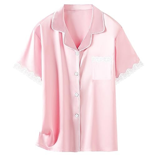Image of Schbbbta Girls & Women Satin Pajamas Set, 2Piece Silk Nightwear Button-Down Sleepwear for Teen Kids, 3 Years - Women XXL