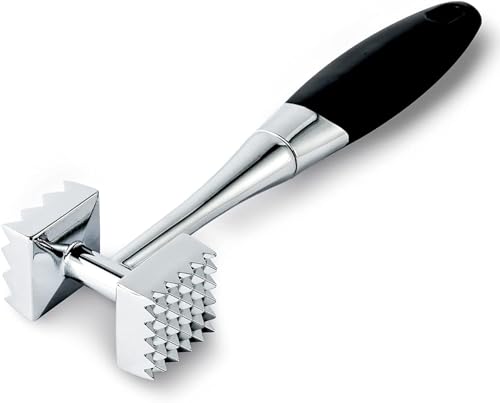 Meat Tenderiser Hammer Stainless Steel Good Grip Double Sided Shift Metal Meat Tenderiser Hammer for Meat Beef Veal & Chicken Breasts Dishwasher Safe (26cm)