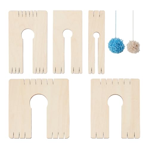 NBEADS 5 peças, 5 tamanhos, ferramenta de fabricação de borlas de madeira, pompons, tear de borla, t