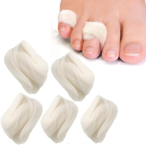 Skeerthy 5 sacos de lã de cordeiro para dedos dos pés, almofada de lã para joanetes, separador de dedos, almofadas de lã para prevenção de bolhas, calos e sapatos, protetores de botas