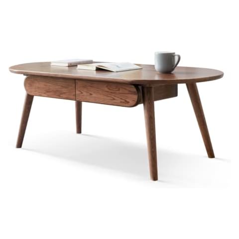 Bamskov 100% Solid Wood Coffee Table with Storage - Mid Century Modern Coffee Table - Oval Coffee Table - Simple Assembly (Walnut, 47.24") Cover