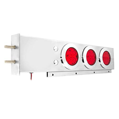 Image of GG Grand General 91060 Stainless Steel Spring-Loaded Rear Mud Flap Hanger with 4 inches Red /Red Fleet LED Light, Twist and Lock Chrome Bezels, 2.5 inches Bolt Spacing, Pair