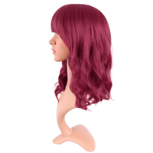 Image of MapofBeauty 14 Inch /35 cm Short Wavy Curly Women Fresh Bright Synthetic Ordinary Flat Bangs Bob Wig (Blood Red)
