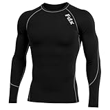FDX Men's Compression Base Layer Top, Lightweight, Breathable, Long Sleeve Body Fit Quick Dry Cool Shirt All Season for Running Gym Workout Training Fitness Exercise (Black/Grey, L)