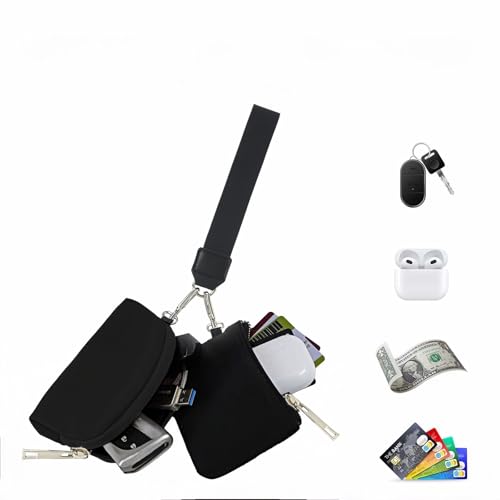 Women's Fixed-Length Wristlet Wallet Set - Dual Shape (Square & Semicircle) Zippered Pouch for Cards/Coins/Keys | 4.7in Non-Adjustable Gym Wrist Purse | Hands-Free Nylon Organizer2