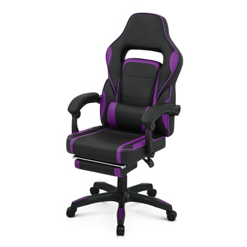 Athena Collection Gaming Chair, Ergonomic Gaming Chair with Footrest & Lumbar Support, Height Adjustable Swivel Computer Chair Office Chair for Kids Adults(Purple)