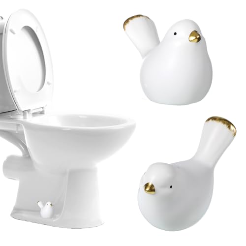 2Packs Birds Toilet Bolt Covers Decorative Ceramic Toilet Bolt Caps Cute Toilets Screw Cover Caps for Bottom of Toilets Easy Installation Bathroom Replacement Parts for Bathroom Decor (White)