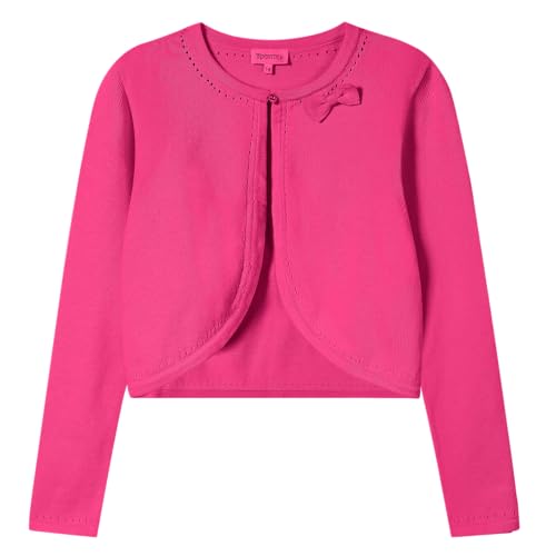 Girls' Cropped Long Sleeve Knitted Bolero Cardigan with Bowknot Button Closure - Kids' Shrug Sweater Jacket Outwear