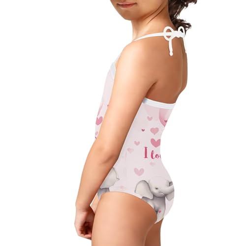 Image of Cute Backless One Piece Swimsuits for Girls Adjustable Halter Strap Bathing Suit Beach Swimwear for Girls