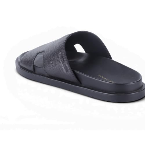 Image of Thomas Crick Men's Dune Genuine Leather Slides | Premium Open Toe Broad-Strap Casual Sandals with Contour TPR Sole, UK Size 6-11