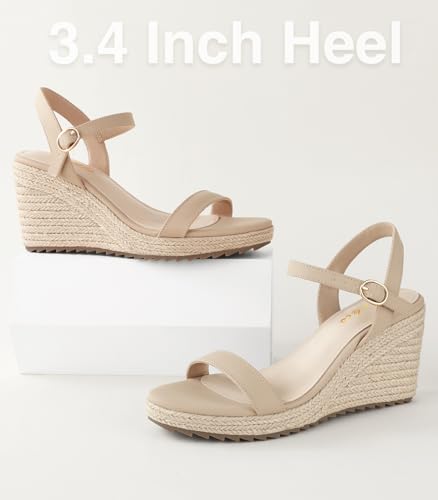 Ankis Platform Wedge Sandals for Women, Black Brown White Nude Espadrille Womens Wedge Sandals Comfortable Open Toe Ankle Strap High Heel Wedges for Women Dressy Summer -3.4Inch2