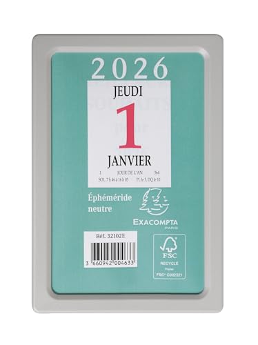 Exacompta 32102E - Bloc éphéméride neutre sans support - 6,5 x 9,7 cm - 2026