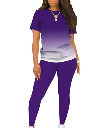 Mrskoala Women Two Piece Outfits Summer Sweatsuits Matching Jogger Sets Loungewear Tracksuit Gradient Purple XL