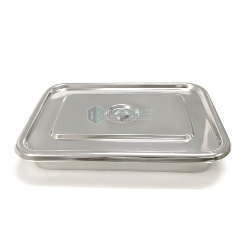 Image of IS IndoSurgicals Stainless Steel Instrument Tray with Cover, Deluxe Quality (2, 14 inchX10 inchX2 inch)