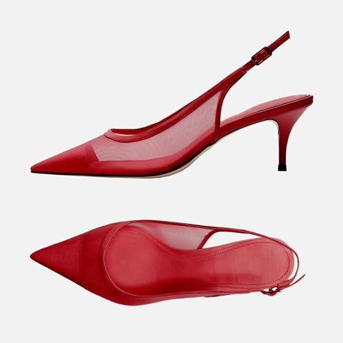 Image of Mesh Kitten Heels for Women Slingback Design with Pointed Toe Breathable and Stylish Elegant Low Heel for Comfort
