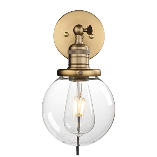 Image of Phansthy Wall Sconce with Switch Antique Bronze Bathroom Light Fixture with 5.9 Inches Globe Glass Light Shade (Antique Gold, Globe Glass Shade)