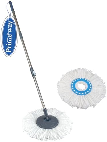 - Stainless Steel 360 Degree Spin Floor Mop | 124cm 50" Length Extendable Handle Stick Rod | Replacement Spares Set with 2 Microfibre Refill for Dry & Wet Pocha