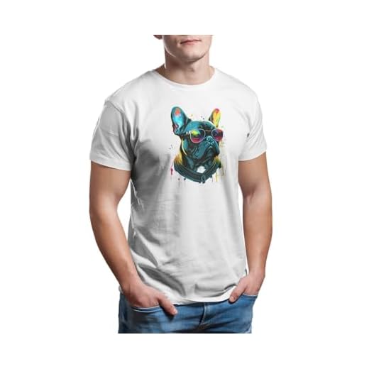 Camiseta Unisex com Estampa TRENDY BULLDOG, Manga Curta, 100% Algodão, Gola Redonda, (BR, Alfa, GG, Regular, Branca)