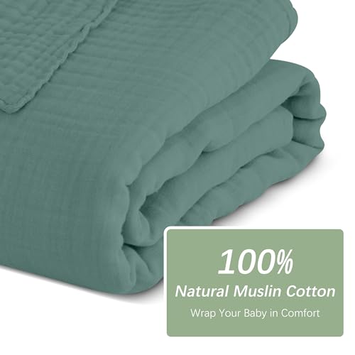 Image of SWEET DOLPHIN Muslin Baby Bath Towels Blanket - 2 Pack 100% Cotton Towel for Babies, Infants, Toddlers - 40x40Inch - Highly Absorbent, Deep Emerald