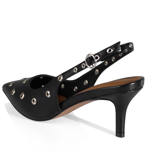 sarawill Women's Sexy Pointed Toe Slingback Stiletto Heel Fashion Grommets with Buckle High Heel Pumps Comfort Slip On Closed Toe Wedding Office Dress Slingback Shoes for Women2