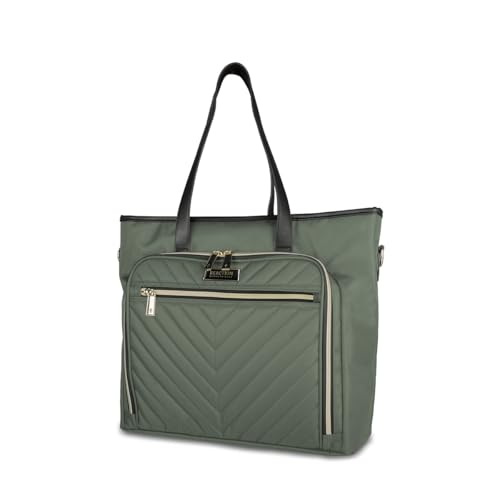 Image of Kenneth Cole REACTION Chelsea 2-Piece Bundle - 20 inch Chevron Expandable 8-Wheel Carry-On Suitcase & Matching 15 inch Laptop Tote Bag, Olive