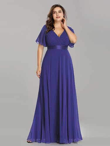 Image of Ever-Pretty Women's Chiffon Formal Evening Dresses for Curvy Women V-Neck Plus Size Floor Length Bridesmaid Dress